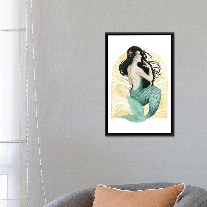 « déco sirène ii », impression sur toile, H 26 po x l 18 po x P 1,5 po, Pas de tapis, Toile avec cadre noir