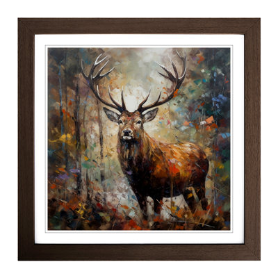 Stag In A Forest Palette No.1 - Single Picture Frame Print on Wood