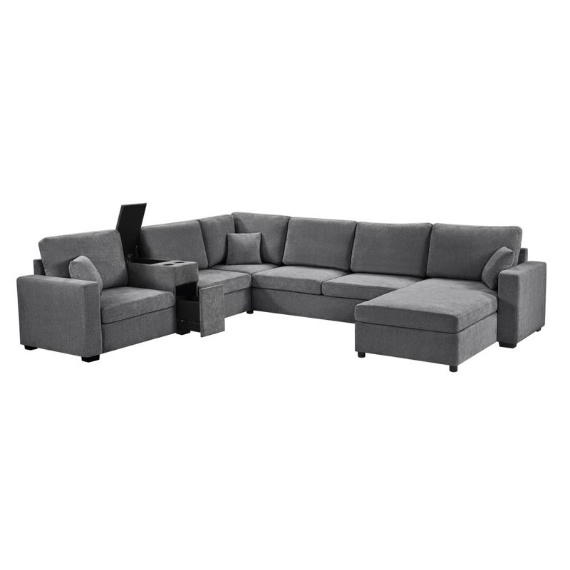 Modular Sectional Sofa with Cup Holders and Storage Drawer