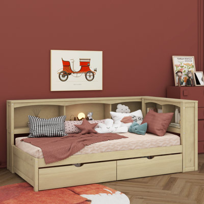 Lit simple avec deux commodes de rangement intégrées et un port USB pratique