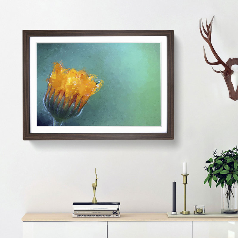 Blooming Orange Magnolia Flower in Abstract - Picture Frame Graphic Art Print, Walnut Framed, 48cm H x 65cm W x 2cm D