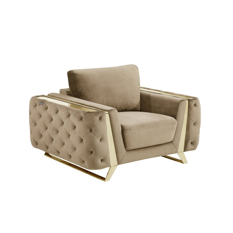 Fauteuil Nissa, Velours beige, Or