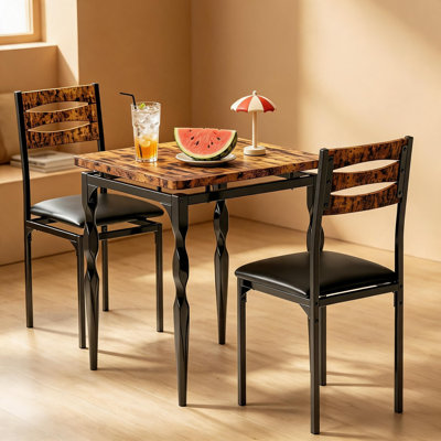 3-Piece Dining Table Set for 2 – Small Kitchen & Dining Room Furniture Sturdy & Durable Dining Table with Spiral Legs, Space-Saving Table with 2 Upholstery Chairs for Apartment or Home .