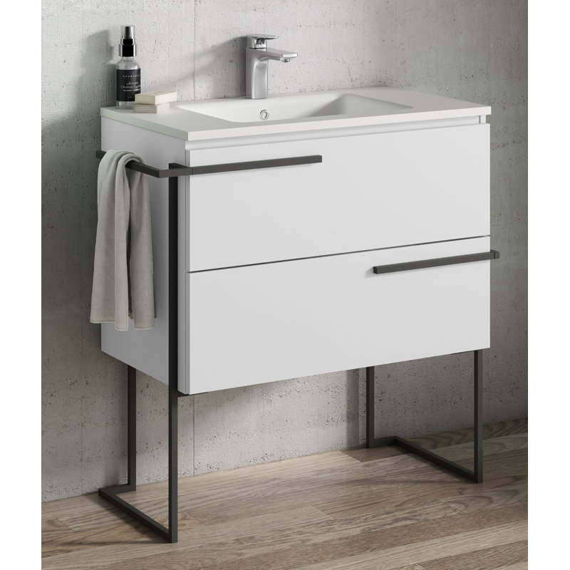 Aquilar 43.75'' Single Bathroom Vanity with Ceramic Top, White