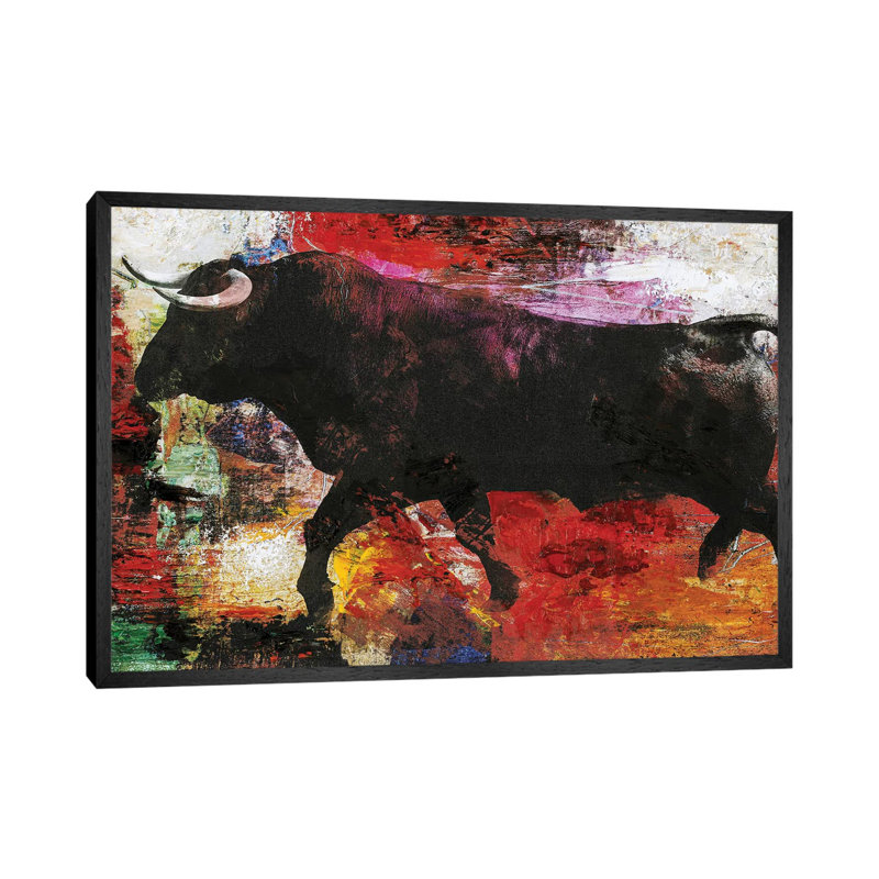 Bull - Print on Canvas, Black Framed, 45.72cm H x 66.04cm W x 3.81cm D