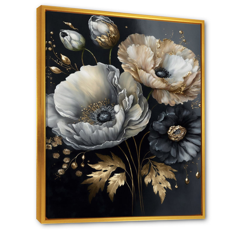 Bouquet de fleurs gris doré II - Bouquet de fleurs gris doré II - reproduction sur toile, H 32 po x l 24 po x P 1 po