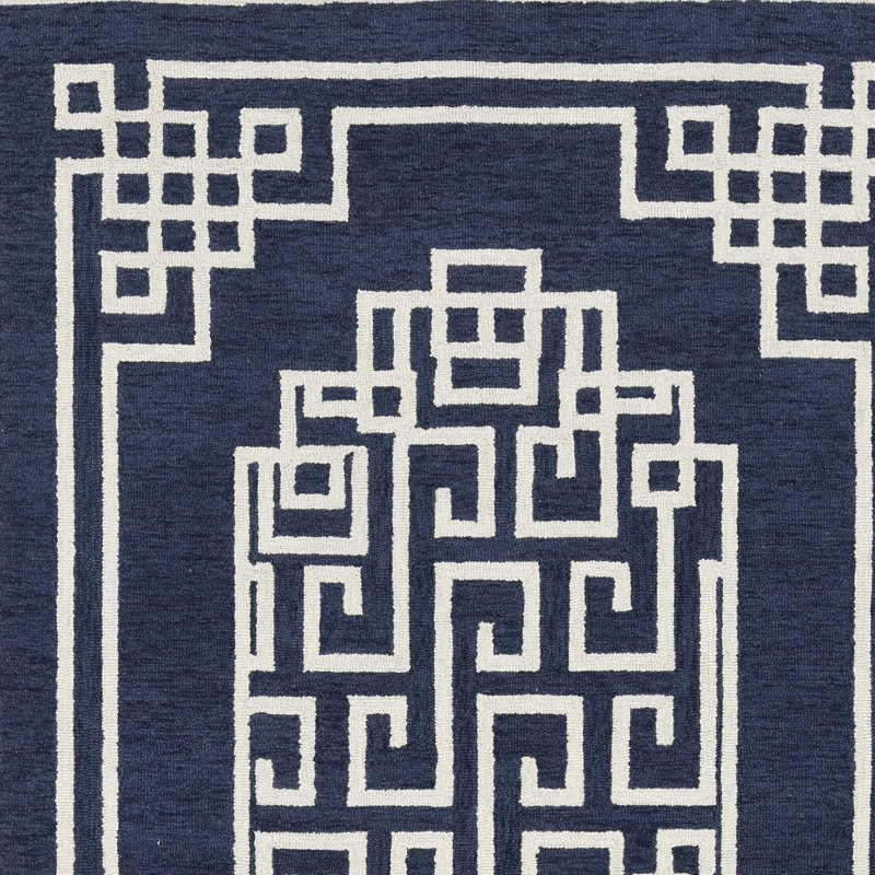 Araban Oriental Handmade Hand Tufted Wool Area Rug, Rectangle 5' x 7', Navy/Ivory