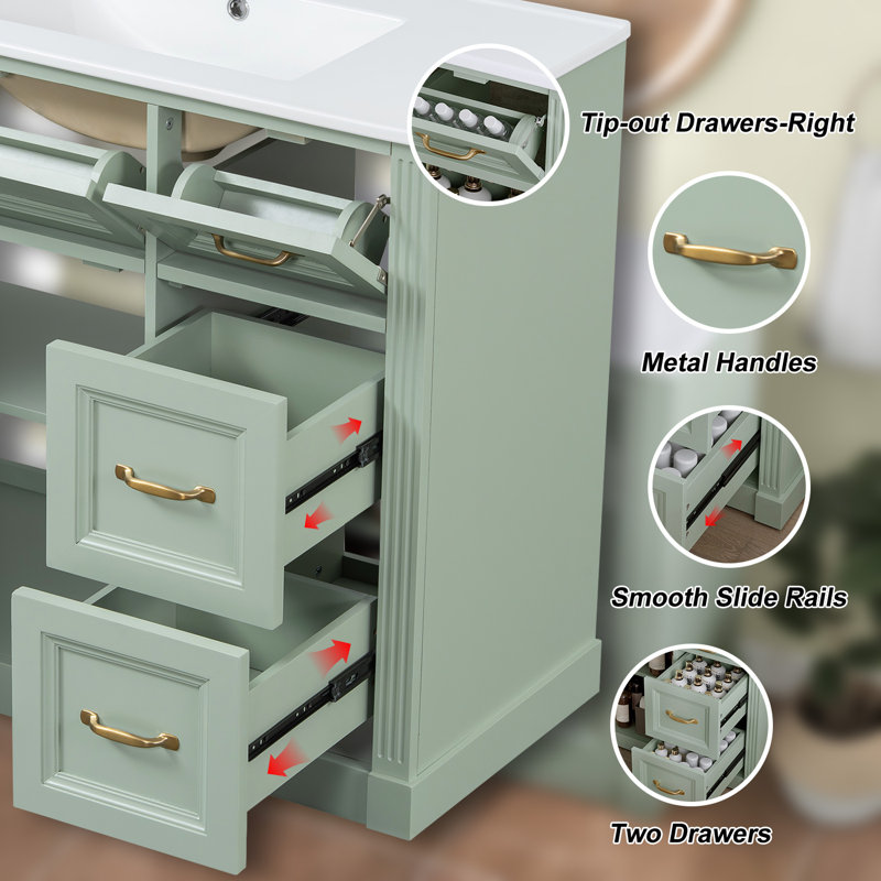 Meuble-lavabo moderne 36 "avec lavabo en céramique, Vert, Doré