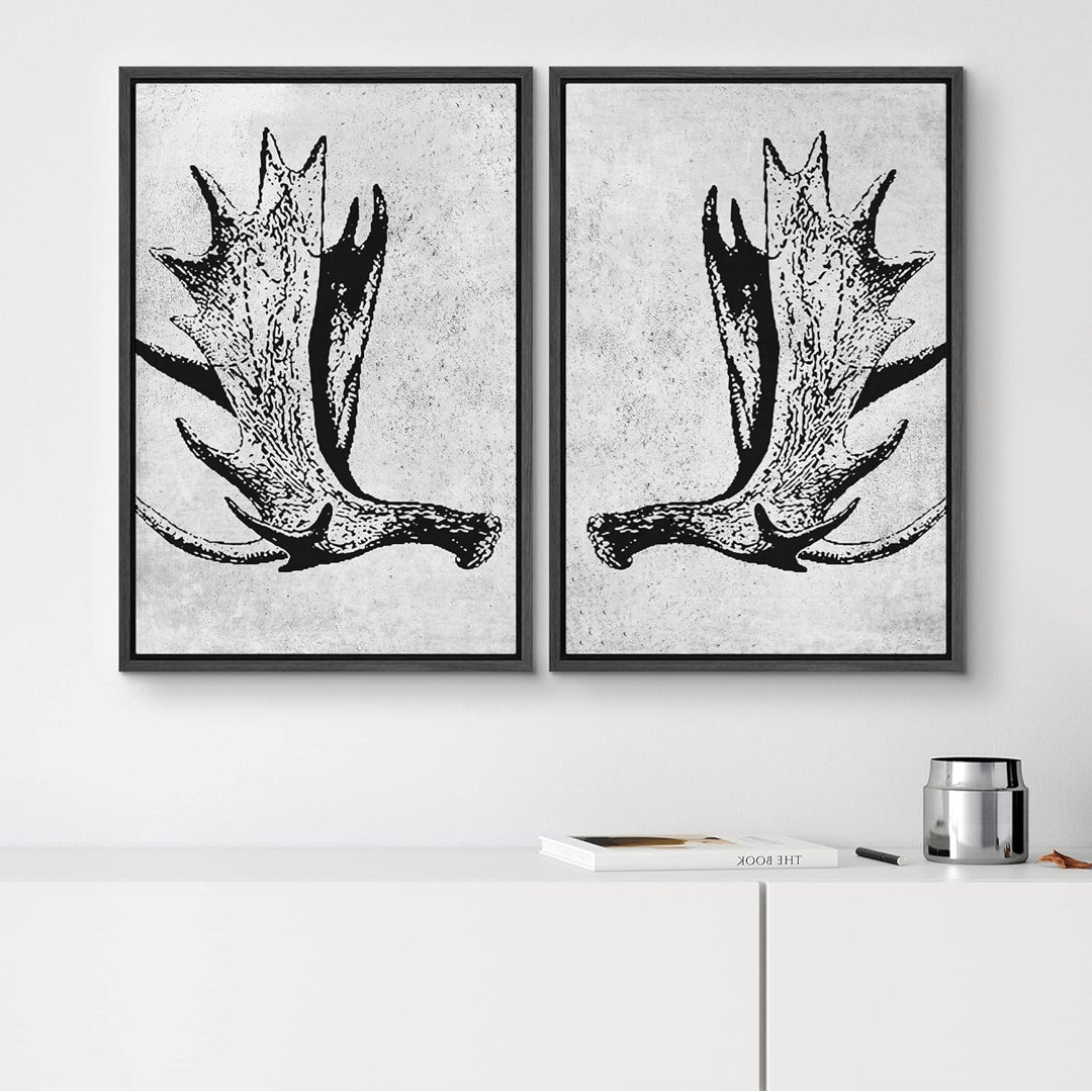 Animals " Black White Forest Moose Deer Antler Abstract Shapes Modern Art Minimal Wall Decor Artwork Nordic " 2 - Pieces wall26 Overall 