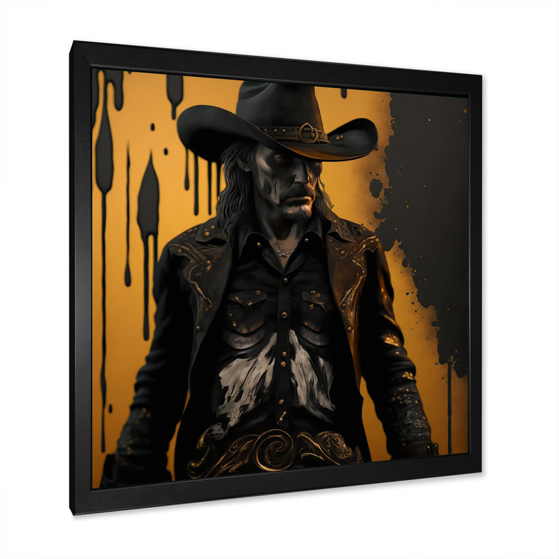Western Cowboy I - art mural occidental, Impression noire sur toile encadrée, H 16 po x l 16 po x P 1 po