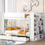 Lit superposé blanc avec tiroirs et armoire pour plus de rangement