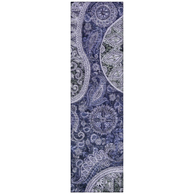 Machine Washable Indoor/Outdoor Chayil ACN1078 Navy Rug