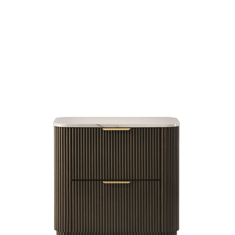 Martingale en bois d'hévéa massif à 2 tiroirs l 27 po avec plateau en marbre artificiel et glissières latérales en métal