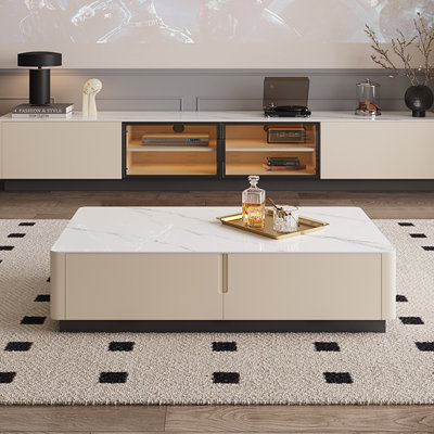 Simple rectangular rock plate coffee table