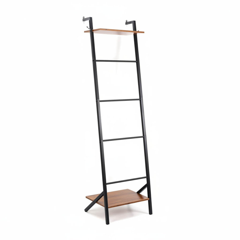5-Tier Metal Blanket Ladder With Shelves & Hooks