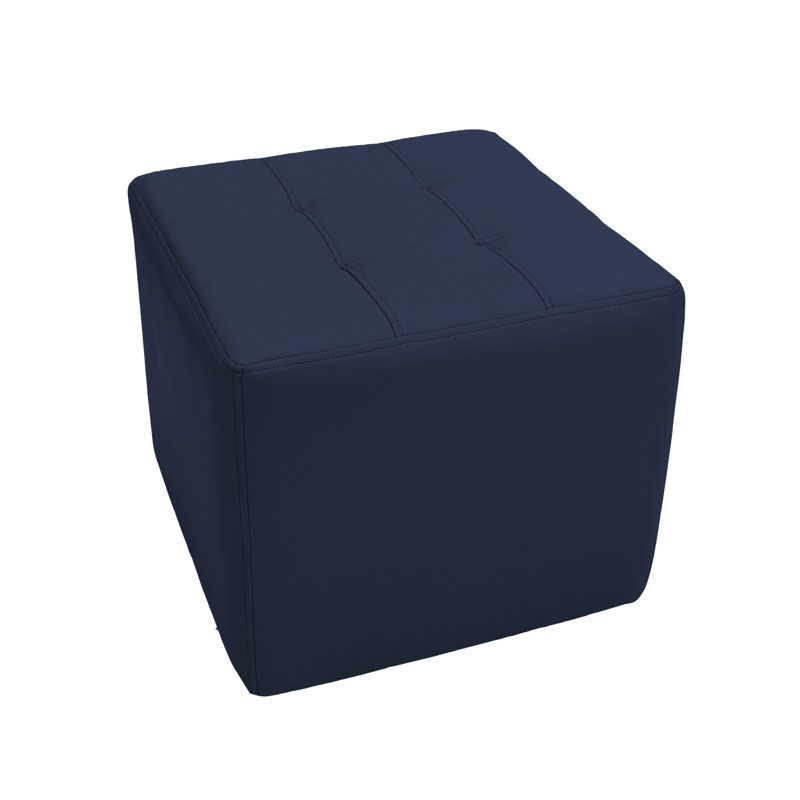 Tufted Square Ottoman 16" Height, Navy Faux Leather