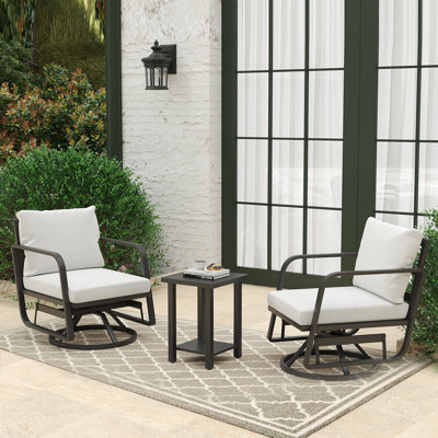 Patio Swivel Rocker Sets: 3-Piece Aluminum Alloy Ensemble With 360° Swivel Rocking Chairs(2Chairs +1Table) by Red Barrel Studio