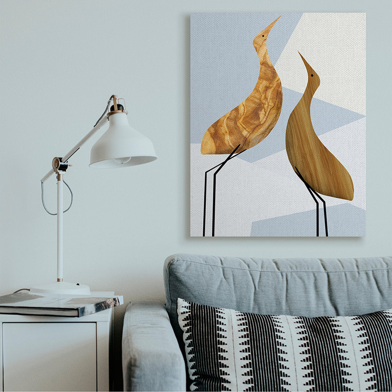 «Tall Tree Pattern Birds Blue Geometric Shapes» par Daphne Polselli - impression d'art graphique, Toile tendue