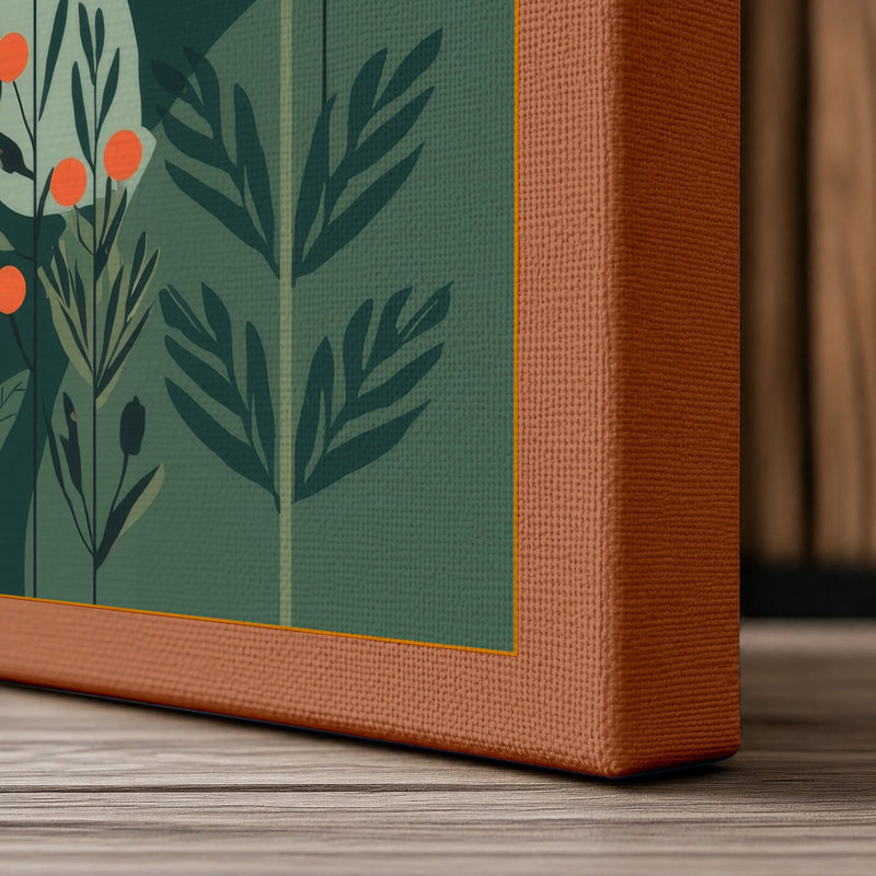 Stylized Garden Botanical - Wrapped Canvas, 30x20 - 76.2 x 50.8 cm, Terracotta Border