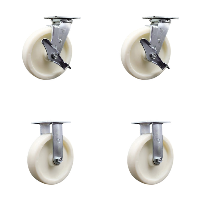8 Inch Nylon Caster Set with 2 Brakes/Swivel Lock 2 Rigid Service Caster|SCC-30CS820-NYR-TLB-BSL-2-R-2
