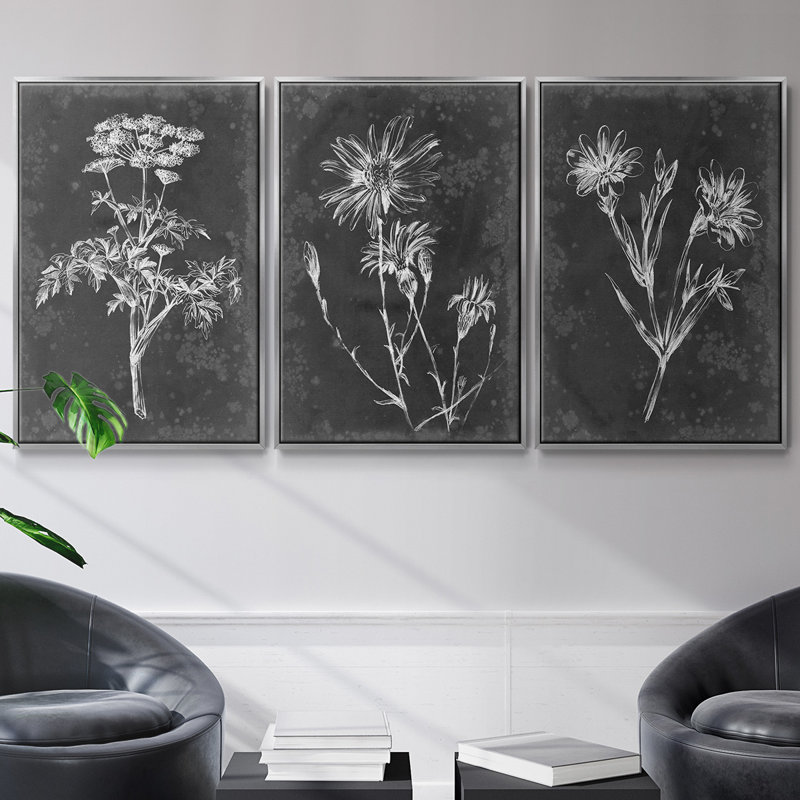 Ardoise florale II, 3 pièces, H 40 po x l 78 po, Argent
