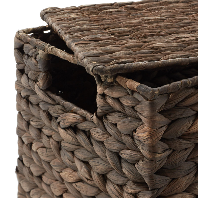 Casafield Water Hyacinth Storage Baskets with Lids, Set of 3 Woven Nesting Bins, Dark Brown