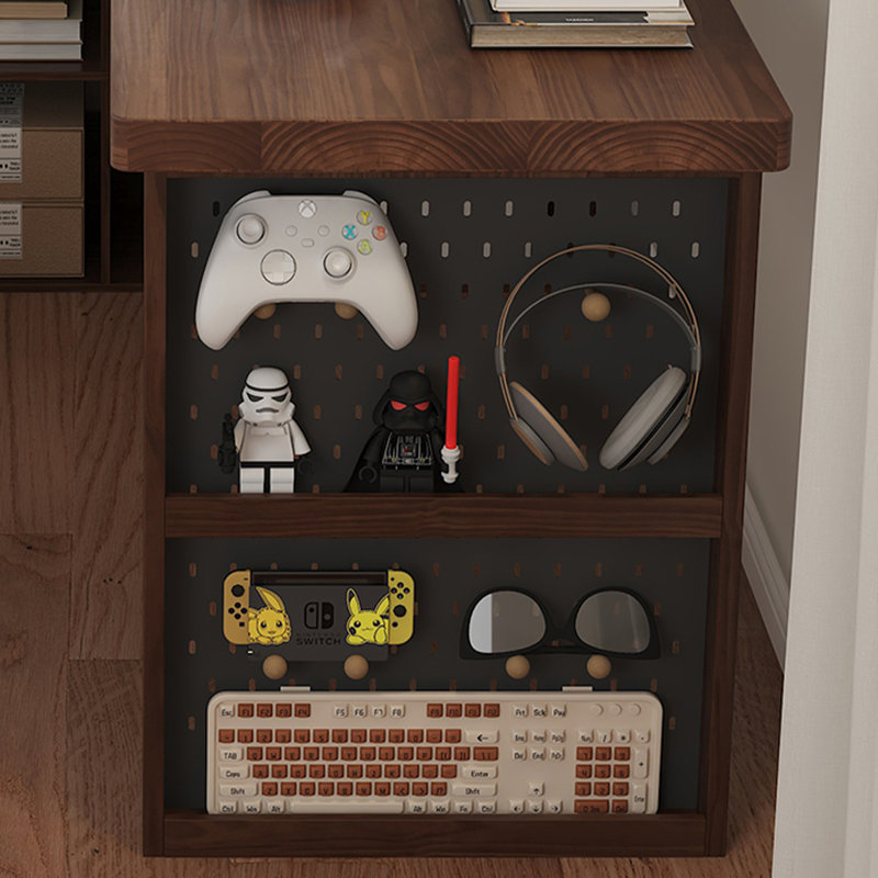Noyer foncé + bureau en bois massif en forme de L noir + fer, H 29,53 po x l 86,61 po x P 35,43 po, Retour à gauche