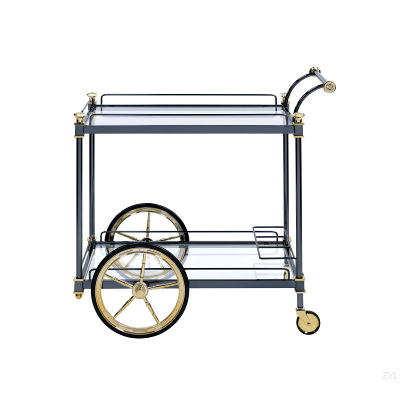 Chariot de service en verre transparent et finition noire / or