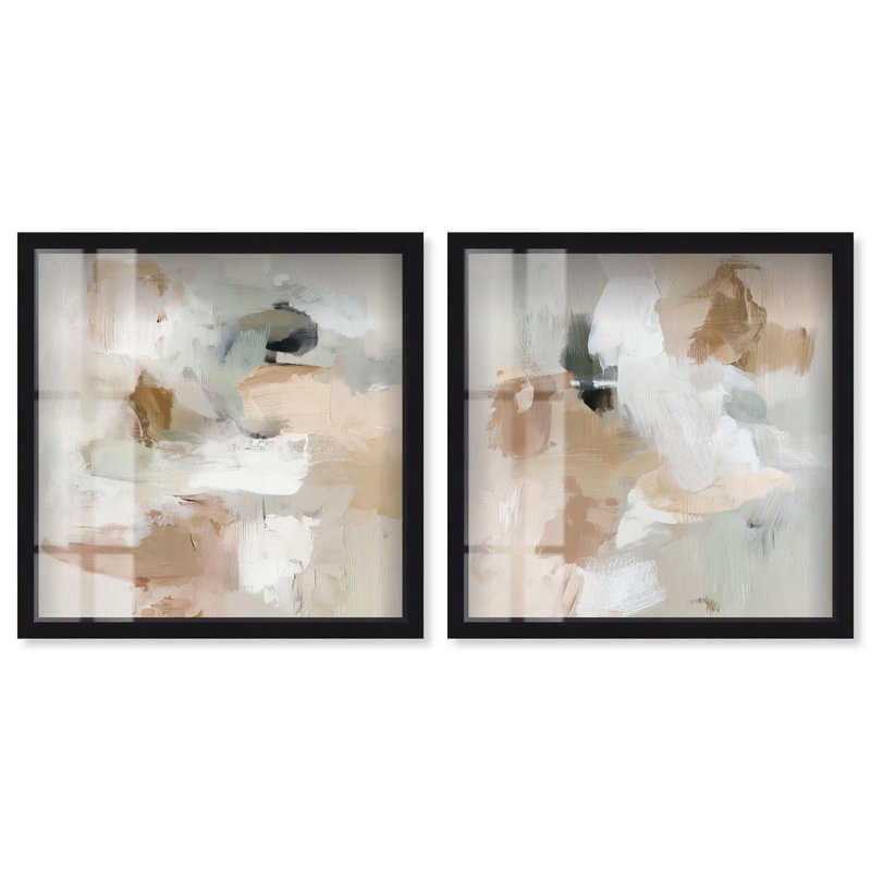 Ensemble décoratif mural bohème « Blended Forms Duo Shadowbox Print Gold » par Art Remedy, cadre noir, 12 x 12, 31" H x 31" W