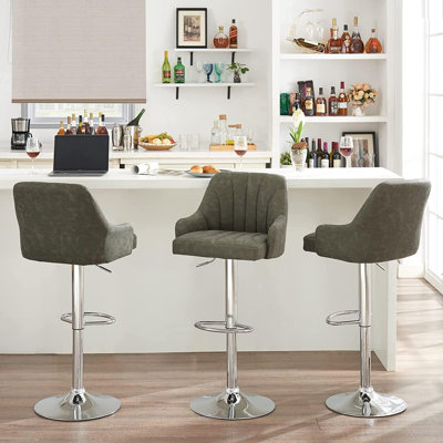 Bar Stools Set Of 4 Adjustable Barstools Counter Height Stools With Back And Arm Kitchen Island Stools Swivel PU Chairs