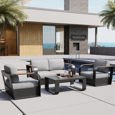 Ensemble de mobilier de patio 4 pièces EAST OAK Signature, mobilier d'extérieur avec cadre en aluminium, causeuse d'extérieur à assise profonde et table basse,