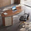 Bureau à 3 tiroirs brun noisette + bois massif ovale beige + métal-109080030-109080033