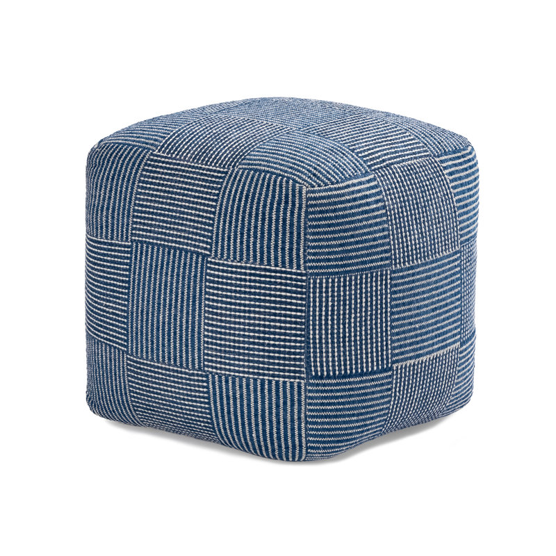 Marta 20" Indigo Blue Upholstered Pouf Ottoman, Blue