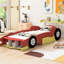 Lit de voiture de course simple rouge sur roulettes, contreplaqué massif et fabrication, rails latéraux pour la prévention des chutes, conception de sommeil confortable, dimensions de 98,7 po x 41,7 po et 26,5 po, assemblage requis, sécurité de qualité,-130833683