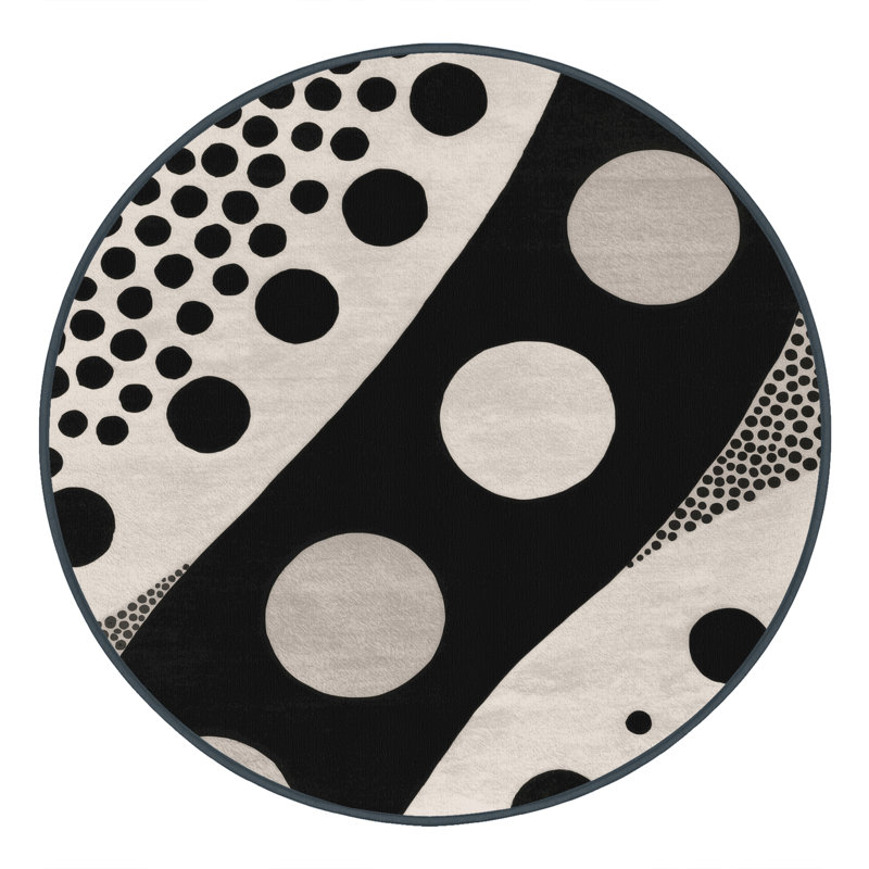 Machine Washable Paulett Casual Moroccan Rug in Gray – Black Binding, 7' Round