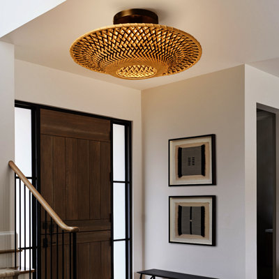 Hand-Woven Bamboo Semi-Flush Ceiling Light