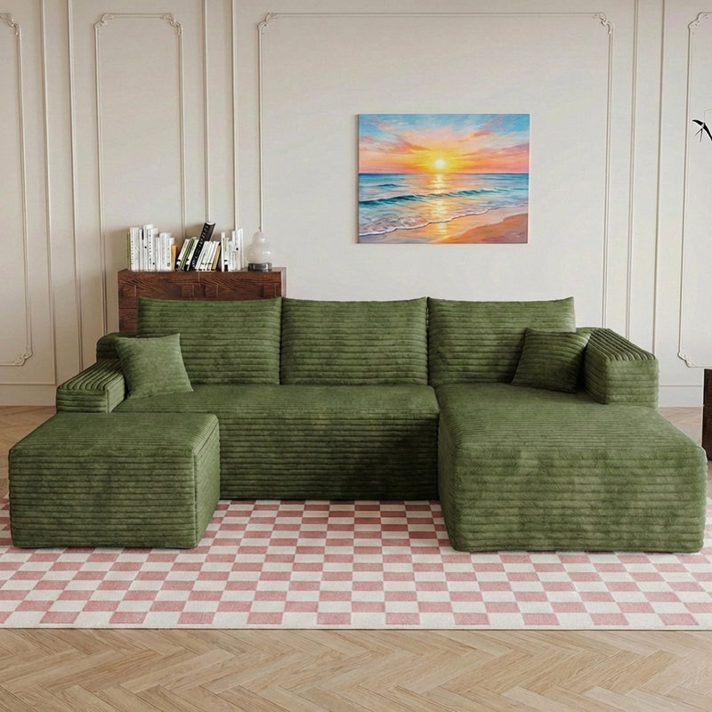 Canapé modulaire 95 po avec 1 repose-pieds Cloud, canapés rembourrés minimalistes modernes, canapé de coin à assise profonde, pas d'assemblage requis