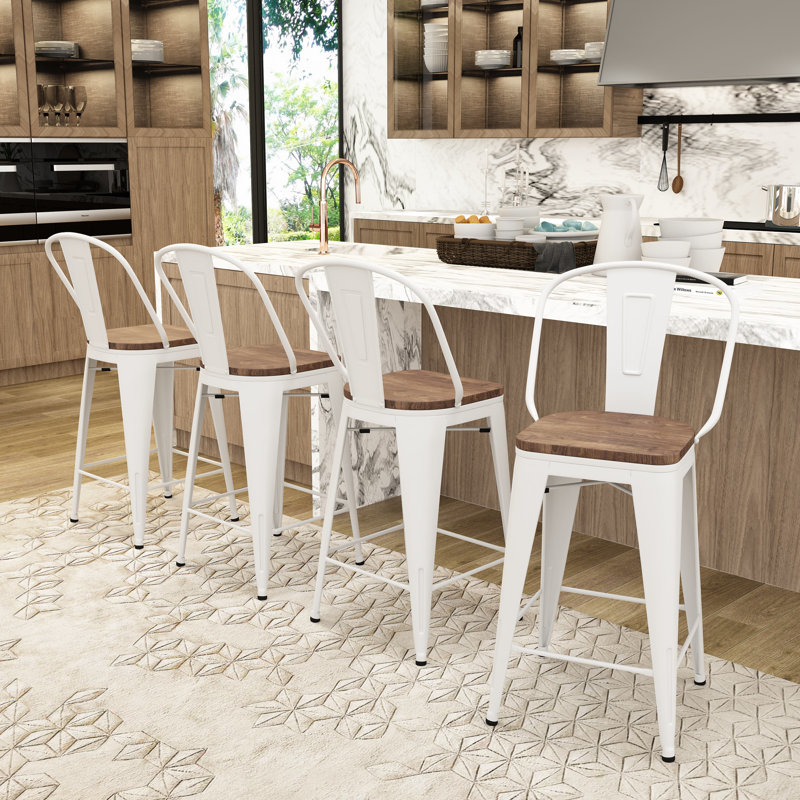 Tabouret de bar et de comptoir Rosenberry, Blanc cassé / blanc, Tabouret de comptoir (siège d'une hauteur de 26 p