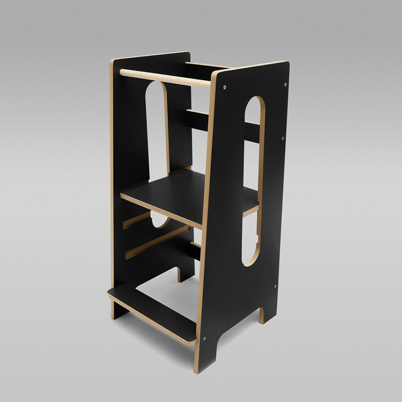 Classic Montessori Learning Tower Wooden With 3 Adjustable Heights, Black