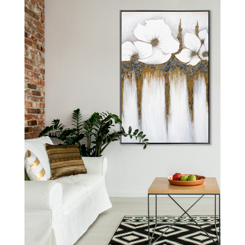 Dew Drop Florals Print Canvas, 41" H x 27" W, Black Framed