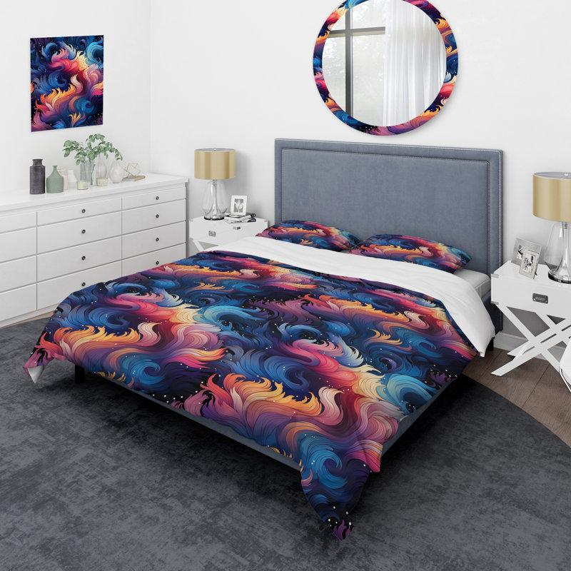 Celestial Concealment Ripple I - Ensemble de housse de couette abstrait, Housse de couette pour très grand lit et 2 très