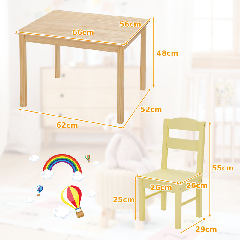 Fahey Kids 5 Piece Solid Wood Square Play Or Activity Table and Chair Set