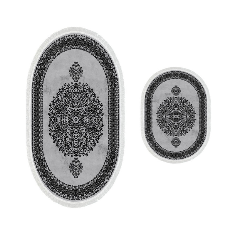 Premium Bathmat Set (2 Pieces), Grey, 19.7 x 23.6 inches & 23.6 x 39.4 inches | 100% Polyester, 25.1 oz/sq yd | Non-Slip Underside, Antibacterial, Easy to Clean, Machine Washable | Perfect for Elegant Bathroom Decor