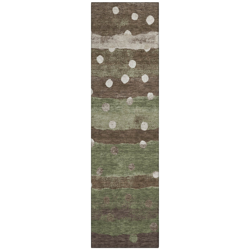 Machine Washable Indoor/Outdoor Chantille ACN2696 Stripes Rug, 2'3" x 7'6" Runner, Olive