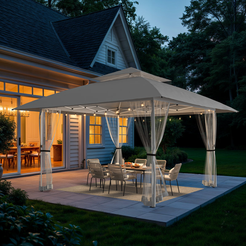 Vita 13 Ft. W x 13 Ft. D Pop-up Gazebo Outdoor Canopy Shelter with Mesh Netting, Silver