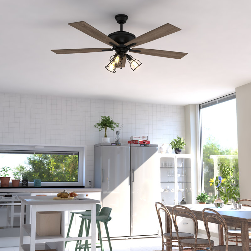 Hornsey 52 po Ventilateur de plafond de style industriel à fixation en bronze, Bronze avec des lames d'érable foncé Driftwood