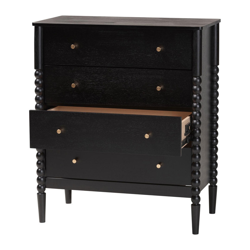 Commode à 4 tiroirs Lucera Mid-Century, Noir, noir, noir, noir