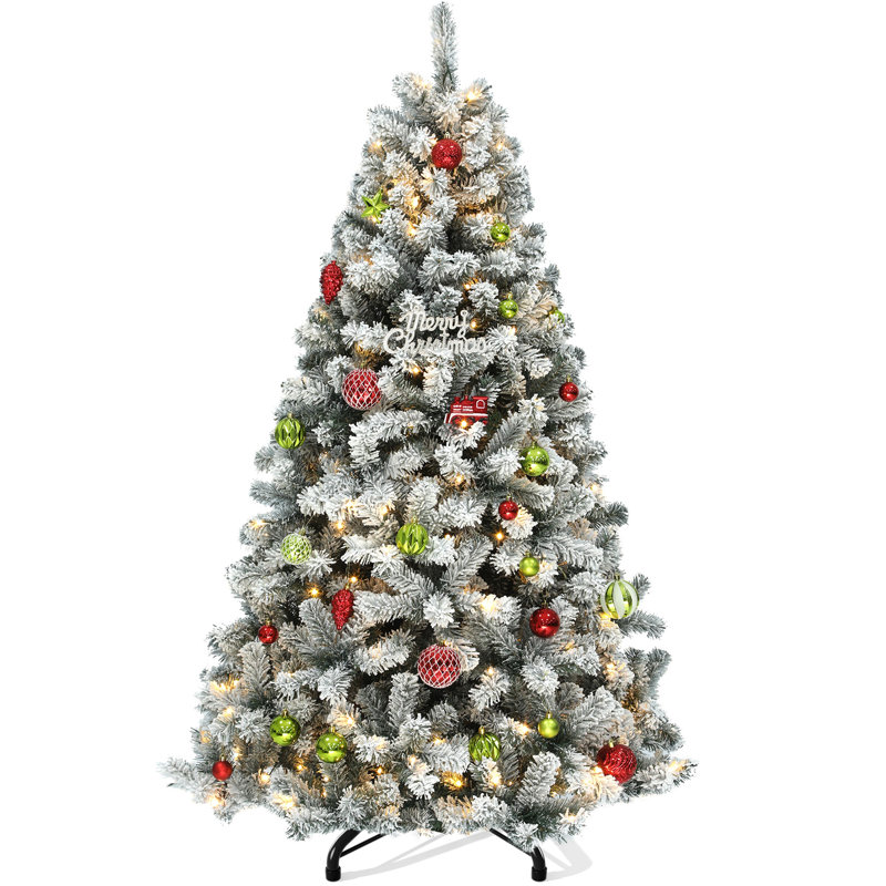7.5ft Warm Lighted Artificial Christmas Tree With Snow & Metal Stand