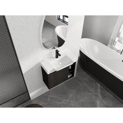 Meuble-lavabo moderne peu encombrant avec évier, contreplaqué de chêne foncé