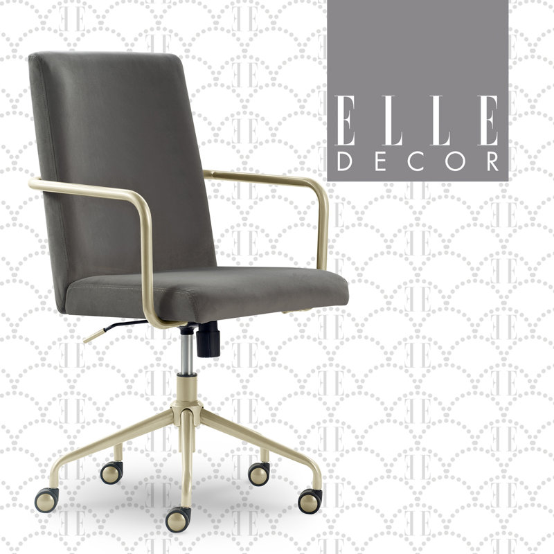 Elle Decor Giselle Modern Home Office Desk Chair with Gold Arms and Base, Light Gray